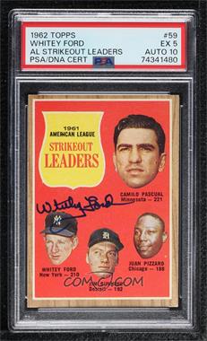 1962 Topps - [Base] #59 - League Leaders - Camilo Pascual, Whitey Ford, Jim Bunning, Juan Pizarro [PSA 5 EX]