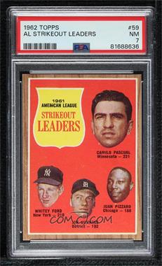 1962 Topps - [Base] #59 - League Leaders - Camilo Pascual, Whitey Ford, Jim Bunning, Juan Pizarro [PSA 7 NM]