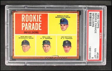 1962 Topps - [Base] #596 - High # - Bernie Allen, Rich Rollins, Phil Linz, Joe Pepitone [PSA 8 NM‑MT]