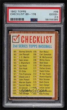 1962 Topps - [Base] #98 - Checklist - 2nd Series [PSA 2.5 GOOD+]