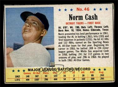 1963 Post - [Base] #46 - Norm Cash [EX]