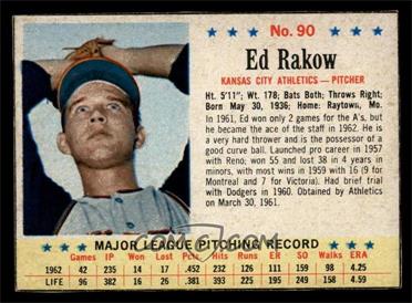 1963 Post - [Base] #90 - Ed Rakow [EX MT]