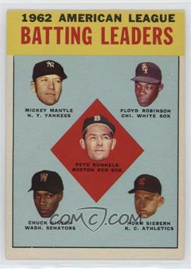 1963 Topps - [Base] #2 - League Leaders - 1962 American League Batting Leaders (Mickey Mantle, Floyd Robinson, Pete Runnels, Chuck Hinton, Norm Siebern) [Good to VG‑EX]