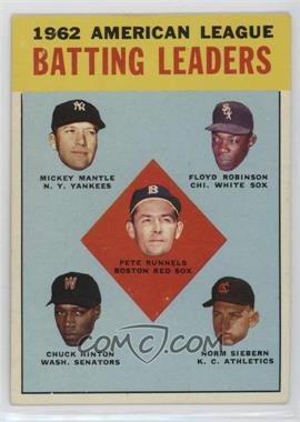 1963 Topps - [Base] #2 - League Leaders - 1962 American League Batting Leaders (Mickey Mantle, Floyd Robinson, Pete Runnels, Chuck Hinton, Norm Siebern) [Good to VG‑EX]