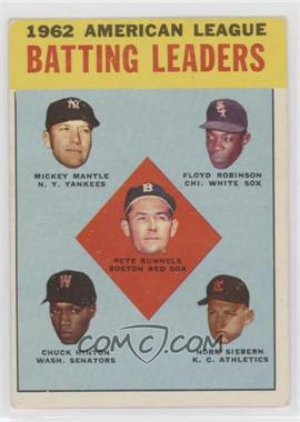 1963 Topps - [Base] #2 - League Leaders - 1962 American League Batting Leaders (Mickey Mantle, Floyd Robinson, Pete Runnels, Chuck Hinton, Norm Siebern) [Good to VG‑EX]