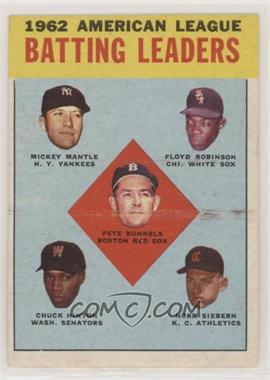 1963 Topps - [Base] #2 - League Leaders - 1962 American League Batting Leaders (Mickey Mantle, Floyd Robinson, Pete Runnels, Chuck Hinton, Norm Siebern) [Good to VG‑EX]