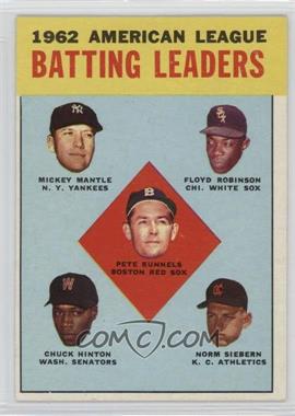 1963 Topps - [Base] #2 - League Leaders - 1962 American League Batting Leaders (Mickey Mantle, Floyd Robinson, Pete Runnels, Chuck Hinton, Norm Siebern) [Good to VG‑EX]