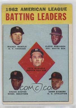 1963 Topps - [Base] #2 - League Leaders - 1962 American League Batting Leaders (Mickey Mantle, Floyd Robinson, Pete Runnels, Chuck Hinton, Norm Siebern) [Good to VG‑EX]