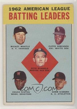 1963 Topps - [Base] #2 - League Leaders - 1962 American League Batting Leaders (Mickey Mantle, Floyd Robinson, Pete Runnels, Chuck Hinton, Norm Siebern) [Good to VG‑EX]