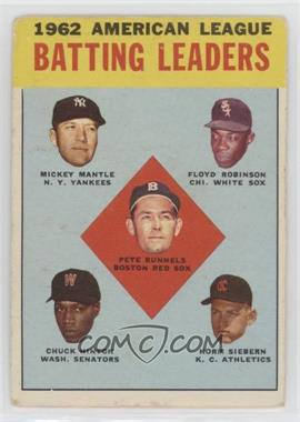1963 Topps - [Base] #2 - League Leaders - 1962 American League Batting Leaders (Mickey Mantle, Floyd Robinson, Pete Runnels, Chuck Hinton, Norm Siebern) [Good to VG‑EX]