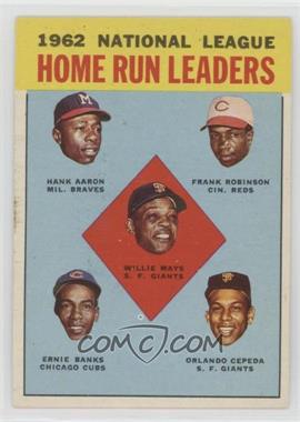 1963 Topps - [Base] #3 - League Leaders - 1962 NL Home Run Leaders (Hank Aaron, Frank Robinson, Willie Mays, Ernie Banks, Orlando Cepeda)