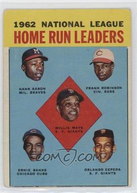 1963 Topps - [Base] #3 - League Leaders - 1962 NL Home Run Leaders (Hank Aaron, Frank Robinson, Willie Mays, Ernie Banks, Orlando Cepeda)