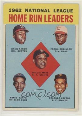 1963 Topps - [Base] #3 - League Leaders - 1962 NL Home Run Leaders (Hank Aaron, Frank Robinson, Willie Mays, Ernie Banks, Orlando Cepeda) [Good to VG‑EX]