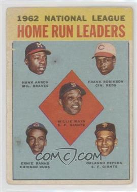 1963 Topps - [Base] #3 - League Leaders - 1962 NL Home Run Leaders (Hank Aaron, Frank Robinson, Willie Mays, Ernie Banks, Orlando Cepeda) [Poor to Fair]