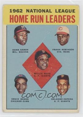 1963 Topps - [Base] #3 - League Leaders - 1962 NL Home Run Leaders (Hank Aaron, Frank Robinson, Willie Mays, Ernie Banks, Orlando Cepeda)