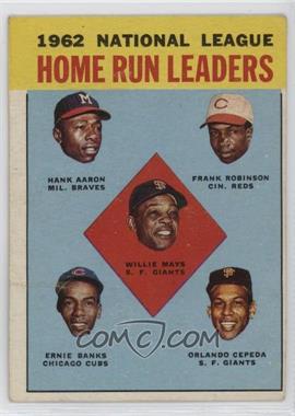 1963 Topps - [Base] #3 - League Leaders - 1962 NL Home Run Leaders (Hank Aaron, Frank Robinson, Willie Mays, Ernie Banks, Orlando Cepeda) [Good to VG‑EX]