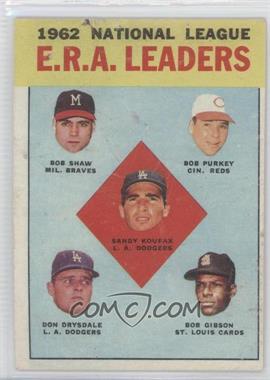 1963 Topps - [Base] #5 - League Leaders - National League ERA Leaders (Bob Shaw, Bob Purkey, Sandy Koufax, Don Drysdale, Bob Gibson) [Good to VG‑EX]