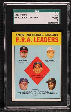 1963 Topps - [Base] #5 - League Leaders - National League ERA Leaders (Bob Shaw, Bob Purkey, Sandy Koufax, Don Drysdale, Bob Gibson) [SGC 50 VG/EX 4]
