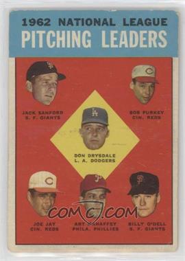 1963 Topps - [Base] #7 - League Leaders - National League Pitching Leaders (Jack Sanford, Bob Purkey, Don Drysdale, Joe Jay, Art Mahaffey, Billy O'Dell)