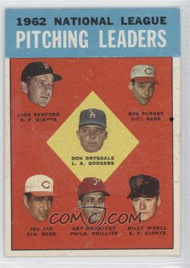 1963 Topps - [Base] #7 - League Leaders - National League Pitching Leaders (Jack Sanford, Bob Purkey, Don Drysdale, Joe Jay, Art Mahaffey, Billy O'Dell)