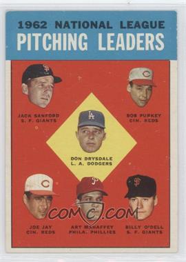 1963 Topps - [Base] #7 - League Leaders - National League Pitching Leaders (Jack Sanford, Bob Purkey, Don Drysdale, Joe Jay, Art Mahaffey, Billy O'Dell)