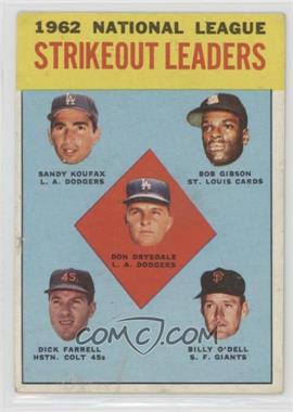 1963 Topps - [Base] #9 - League Leaders - Don Drysdale, Sandy Koufax, Bob Gibson, Turk Farrell, Billy O'Dell [Good to VG‑EX]