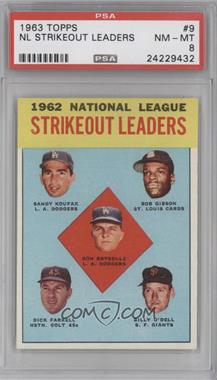 1963 Topps - [Base] #9 - League Leaders - Don Drysdale, Sandy Koufax, Bob Gibson, Turk Farrell, Billy O'Dell [PSA 8 NM‑MT]