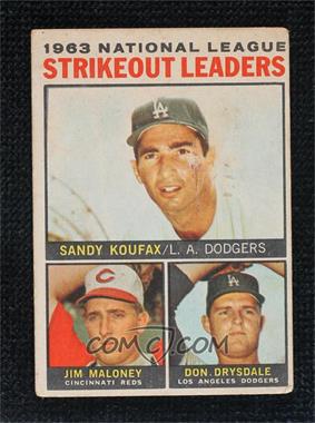 1964 Topps - [Base] - Venezuelan #5 - League Leaders - 1963 NL Strikeout Leaders (Sandy Koufax, Jim Maloney, Don Drysdale) [Poor to Fair]