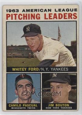 1964 Topps - [Base] #4.1 - League Leaders - 1963 AL Pitching Leaders (Whitey Ford, Camilo Pascual, Jim Bouton) (Apostrophe after Pitching on Back) [Good to VG‑EX]