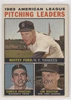 1963 AL Pitching Leaders (Whitey Ford, Camilo Pascual, Jim Bouton) (No Apostrop…