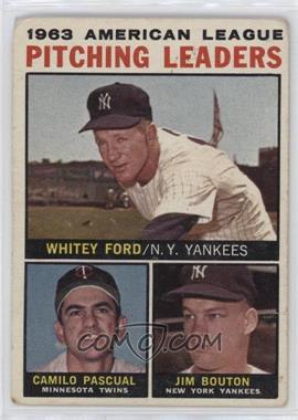 1964 Topps - [Base] #4.2 - League Leaders - 1963 AL Pitching Leaders (Whitey Ford, Camilo Pascual, Jim Bouton) (No Apostrophe After Pitching on Back)