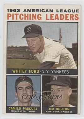 1964 Topps - [Base] #4.2 - League Leaders - 1963 AL Pitching Leaders (Whitey Ford, Camilo Pascual, Jim Bouton) (No Apostrophe After Pitching on Back)