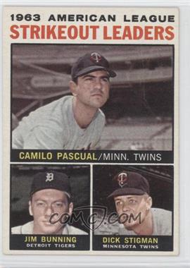1964 Topps - [Base] #6 - League Leaders - 1963 AL Strikeout Leaders (Camilo Pascual, Jim Bunning, Dick Stigman)