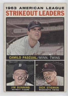 1964 Topps - [Base] #6 - League Leaders - 1963 AL Strikeout Leaders (Camilo Pascual, Jim Bunning, Dick Stigman) [Good to VG‑EX]