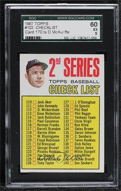 1967 Topps - [Base] #103.2 - 2nd Series Checklist (Mickey Mantle) (Period in #170 D. McAuliffe Streaked) [SGC 60 EX 5]