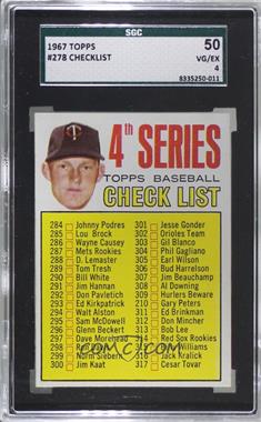 1967 Topps - [Base] #278 - 4th Series Baseball Checklist (Jim Kaat) [SGC 50 VG/EX 4]