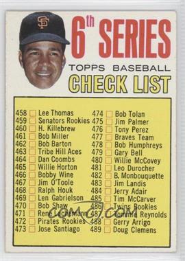 1967 Topps - [Base] #454.2 - 6th Series Checklist, Juan Marichal (Left Ear Visible) [Good to VG‑EX]