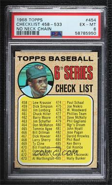 1968 Topps - [Base] #454.1 - Checklist (Frank Robinson (space between hat)) [PSA 6 EX‑MT]