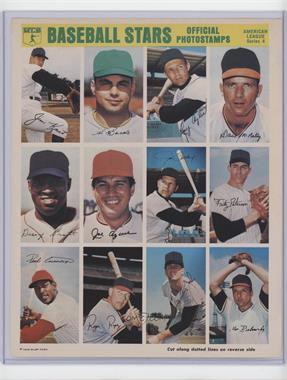 1969 Sports Collectors Photostamps - Uncut 12-Card Sheet #AL4 - Jim Kaat, Sal Bando, Ray Oyler, Dave McNally, George Scott, Joe Azcue, Jim Northrup, Fritz Peterson, Paul Casanova, Roger Repoz, Tommy John, Moe Drabowsky