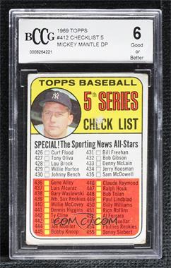1969 Topps - [Base] #412 - Checklist - 5th Series (Mickey Mantle) [BCCG 6 Good or Better]