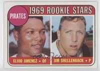 High # - Elvio Jimenez, Jim Shellenback (Black Outline around 1969 Rookie Stars)