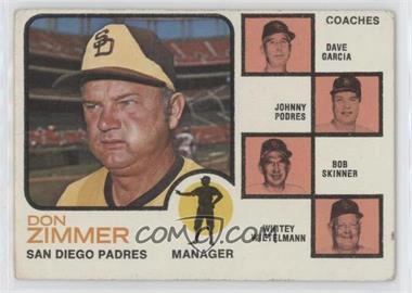 1973 Topps - [Base] #12.1 - Padres Field Leaders (Don Zimmer, Dave Garcia, Johnny Podres, Bob Skinner, Whitey Wietelmann) (Dave Garcia with Faded Ear) [Poor to Fair]