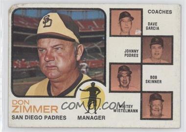 1973 Topps - [Base] #12.1 - Padres Field Leaders (Don Zimmer, Dave Garcia, Johnny Podres, Bob Skinner, Whitey Wietelmann) (Dave Garcia with Faded Ear) [Noted]