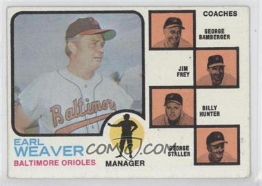 1973 Topps - [Base] #136.1 - Earl Weaver, George Bamberger, Jim Frey, Billy Hunter, George Staller (Orange Background)