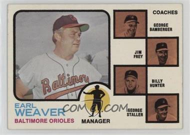 1973 Topps - [Base] #136.2 - Earl Weaver, Billy Hunter, Jim Frey, George Staller, George Bamberger (Brown Background)