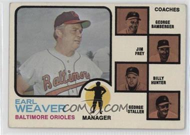 1973 Topps - [Base] #136.2 - Earl Weaver, Billy Hunter, Jim Frey, George Staller, George Bamberger (Brown Background)
