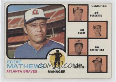 1973 Topps - [Base] #237.1 - Eddie Mathews, Lew Burdette, Jim Busby, Roy Hartsfield, Ken Silvestri (Lew Burdette with Right Ear)