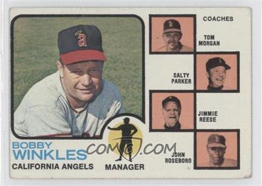 1973 Topps - [Base] #421.1 - Angels Coaches (Bobby Winkles, Tom Morgan, Salty Parker, Jimmie Reese, John Roseboro) (Tan Background Behind Coaches) [Good to VG‑EX]