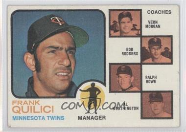 1973 Topps - [Base] #49.1 - Twins Coaches (Frank Quilici, Vern Morgan, Bob Rodgers, Ralph Rowe, Al Worthington) (Solid Background) [Good to VG‑EX]