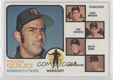 1973 Topps - [Base] #49.2 - Twins Coaches (Frank Quilici, Vern Morgan, Bob Rodgers, Ralph Rowe, Al Worthington) (Trees in Coaches Background) [Poor to Fair]